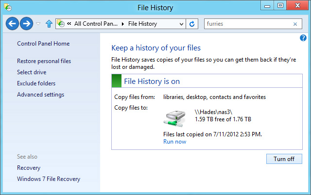 Windows 8 file history